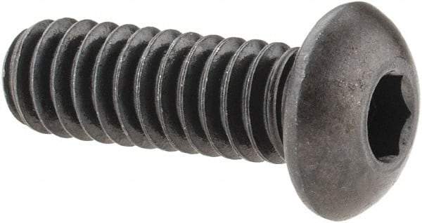 Made in USA - 1/4-20 UNC Hex Socket Drive, Button Screw - Alloy Steel, Black Oxide Finish, Fully Threaded, 3/4" Length Under Head - Eagle Tool & Supply