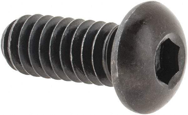 Made in USA - 1/4-20 UNC Hex Socket Drive, Button Screw - Alloy Steel, Black Oxide Finish, Fully Threaded, 5/8" Length Under Head - Eagle Tool & Supply