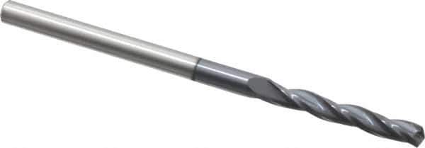 Accupro - 3mm 150° Solid Carbide Jobber Drill - AlTiN Finish, Spiral Flute, 58mm OAL, Standard Point - Eagle Tool & Supply
