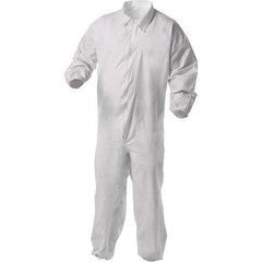 KleenGuard - Size M Film Laminate General Purpose Coveralls - White, Zipper Closure, Elastic Cuffs, Elastic Ankles, Serged Seams - Eagle Tool & Supply