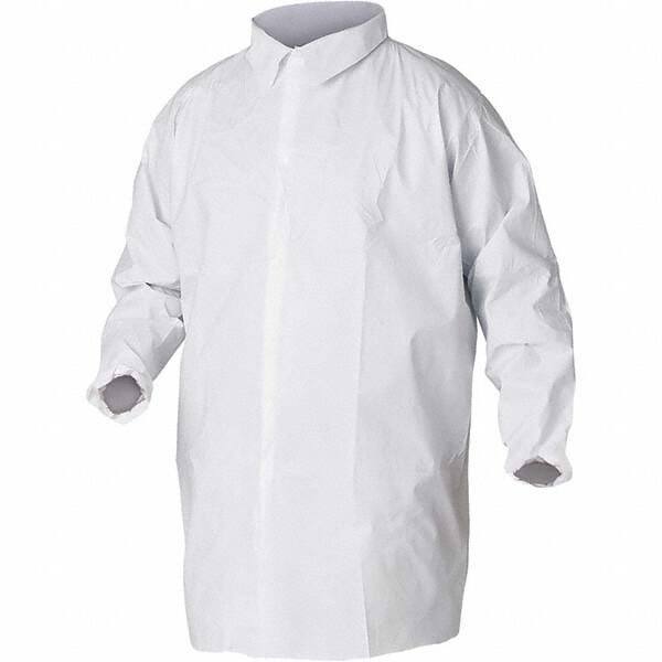 KleenGuard - Size XL White Lab Coat without Pockets - Microporous Film Laminate, Snap Front, Elastic Cuffs - Eagle Tool & Supply
