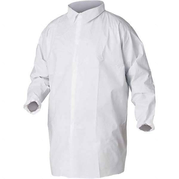KleenGuard - Size 3XL White Lab Coat without Pockets - Microporous Film Laminate, Snap Front, Elastic Cuffs - Eagle Tool & Supply
