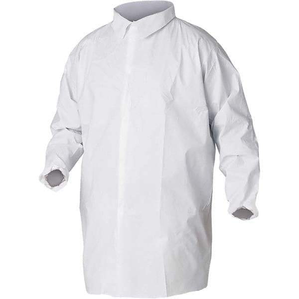 KleenGuard - Size 2XL White Lab Coat without Pockets - Microporous Film Laminate, Snap Front, Elastic Cuffs - Eagle Tool & Supply