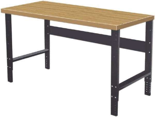 Hallowell - 72 Wide x 36" Deep x 34" High, Wood Workbench - Flat Top, Adjustable Legs, Black - Eagle Tool & Supply