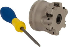Iscar - 6 Inserts, 2" Cut Diam, 3/4" Arbor Diam, 0.315" Max Depth of Cut, Indexable Square-Shoulder Face Mill - 0/90° Lead Angle, 1.57" High, H490 AN.X 09 Insert Compatibility, Through Coolant, Series Helido - Eagle Tool & Supply