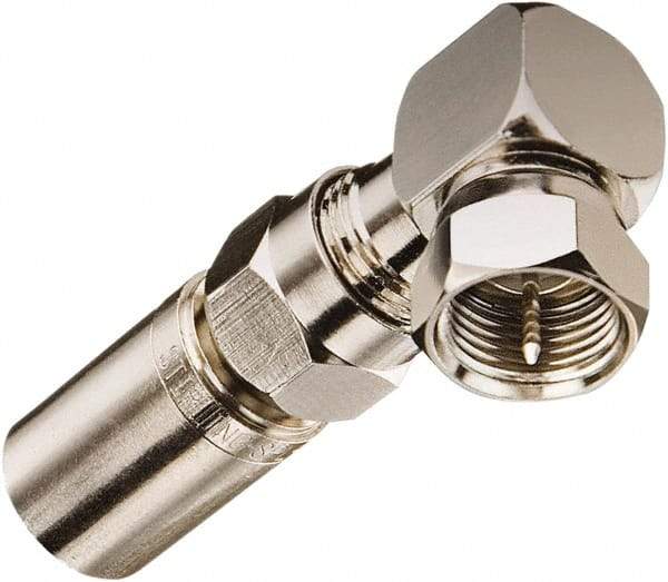 Ideal - 75 Ohm, Right Angle, Jack to Plug Coupler Twist On Coaxial Connector - Brass Body - Eagle Tool & Supply