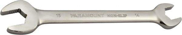 Paramount - 14mm x 15mm Standard Open End Wrench - 7-9/32" OAL, Double End, Full Polish Finish, 15° Head Angle - Eagle Tool & Supply