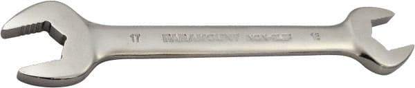 Paramount - 16mm x 17mm Standard Open End Wrench - 7-9/32" OAL, Double End, Full Polish Finish, 15° Head Angle - Eagle Tool & Supply