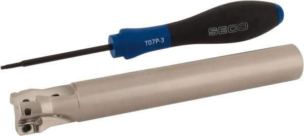 Seco - 7/8" Cut Diam, 0.354" Max Depth of Cut, 3/4" Shank Diam, 5.906" OAL, Indexable Square Shoulder End Mill - XO.X 10T3.. Inserts, Cylindrical Shank, 90° Lead Angle, Through Coolant, Series Turbo 10 - Eagle Tool & Supply