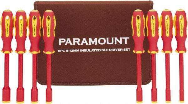 Paramount - 8 Piece 5 to 12mm Insulated Nutdriver Set - Solid Shaft, Ergonomic Handle - Eagle Tool & Supply