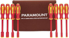 Paramount - 8 Piece 5 to 12mm Insulated Nutdriver Set - Solid Shaft, Ergonomic Handle - Eagle Tool & Supply