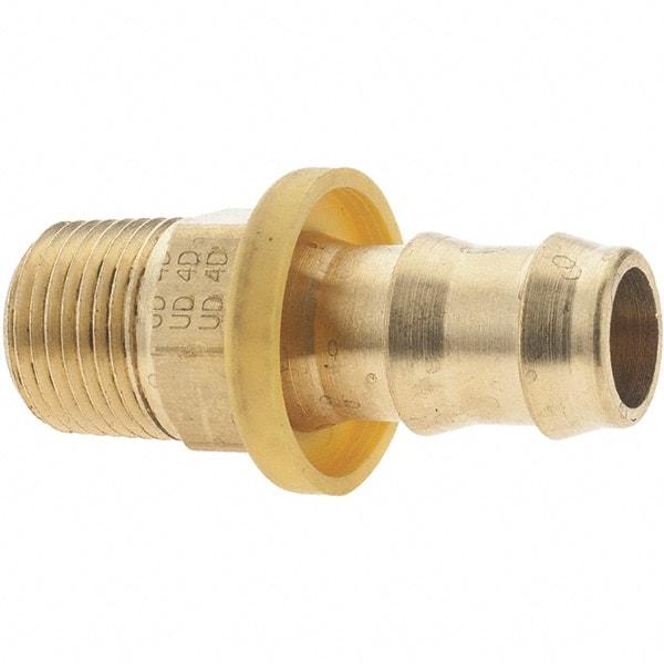 Parker - 1/2" ID 3/8-18 MNPTF Barbed Push On Male Fitting - Brass - Eagle Tool & Supply