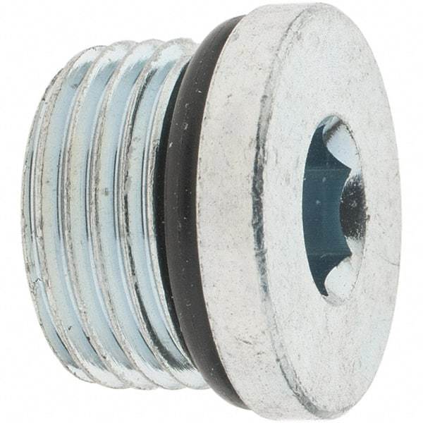 Parker - 3/4-16 Male Thread, Zinc Plated Steel Industrial Pipe Hex Socket Plug - Male Straight Thread O-Ring, 6,000 psi - Eagle Tool & Supply