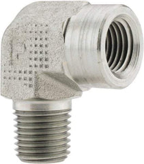 Parker - 1/4 Male Thread x 1/4 Female Thread, Zinc Plated Steel Industrial Pipe 90° Street Elbow - MNPTF x FNPTF, 5,000 psi - Eagle Tool & Supply