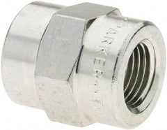 Parker - 1/8 Female Thread, Zinc Plated Steel Industrial Pipe Coupling - FNPTF, 6,000 psi - Eagle Tool & Supply