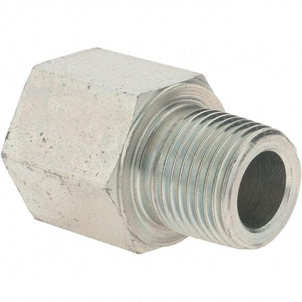 Parker - 3/8-18 Male Thread x 3/8-19 Female Thread, Steel Industrial Pipe Adapter - BSPT x NPT/NPTF, 6,000 psi - Eagle Tool & Supply