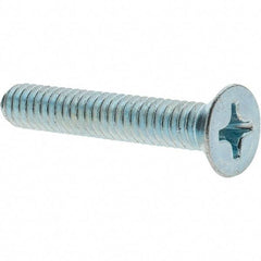 Value Collection - 1/4-20 UNC, 1-1/2" OAL Phillips Drive Machine Screw - Flat Head, Grade 2 Steel, Zinc-Plated Finish, Without Washer - Eagle Tool & Supply