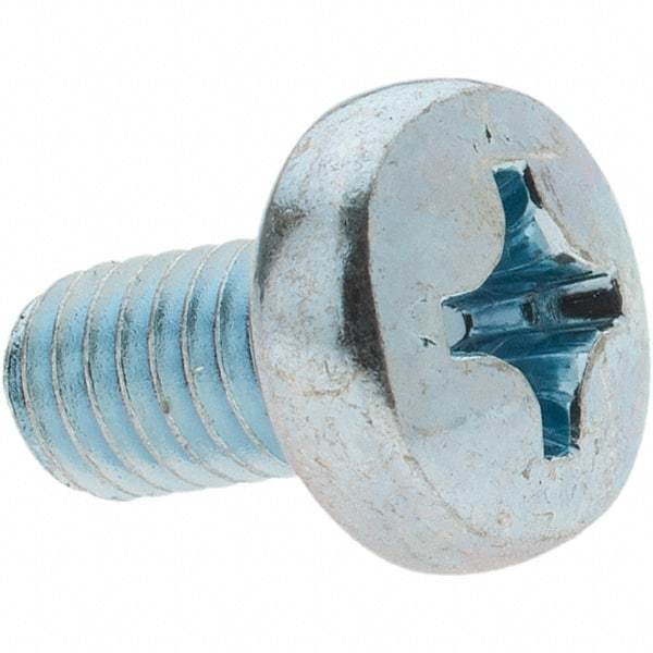 Value Collection - M6x1.00, 10mm Length Under Head Phillips Drive Machine Screw - Pan Head, Grade 4.8 Steel, Zinc-Plated Finish, Without Washer - Eagle Tool & Supply
