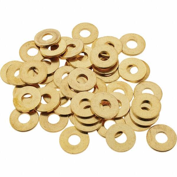 Value Collection - #8 Screw, Brass Standard Flat Washer - 0.172" ID x 7/16" OD, 0.036" Thick, Plain Finish - Eagle Tool & Supply