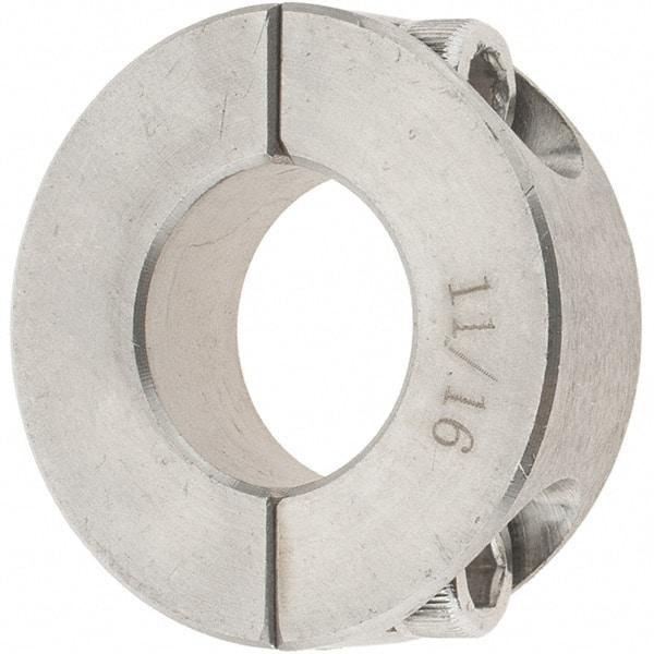 Value Collection - 11/16" Bore, Stainless Steel, Two Piece Two Piece Split Shaft Collar - 1-1/2" Outside Diam, 1/2" Wide - Eagle Tool & Supply