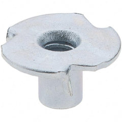 Made in USA - #6-32 Zinc-Plated Steel Standard Tee Nut - 1/4" Barrel Length, 1/2" Flange Diam, 3 Prongs - Eagle Tool & Supply