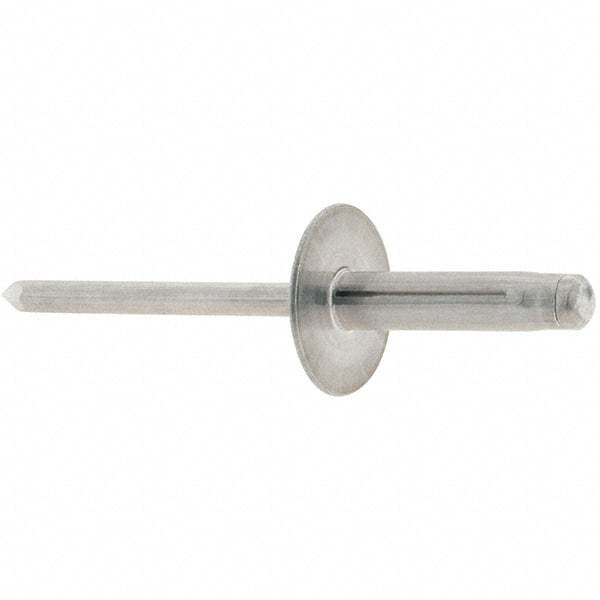 RivetKing - Large Flange Head Aluminum Peel Blind Rivet - Aluminum Mandrel, 0.063" to 1/4" Grip, 3/16" Body Diam - Eagle Tool & Supply