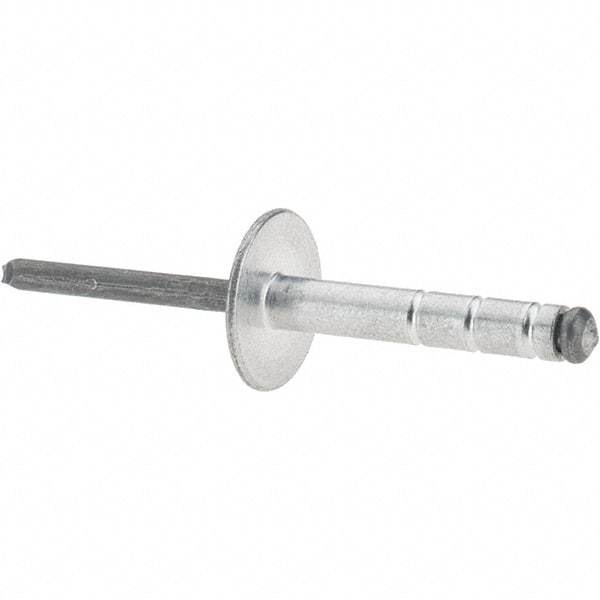 RivetKing - Large Flange Head Aluminum Open End Blind Rivet - Steel Mandrel, 0.437" to 3/4" Grip, 1.065" Length Under Head, 3/16" Body Diam - Eagle Tool & Supply