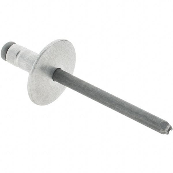 RivetKing - Large Flange Head Aluminum Open End Blind Rivet - Steel Mandrel, 0.063" to 0.252" Grip, 0.44" Length Under Head, 3/16" Body Diam - Eagle Tool & Supply