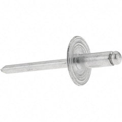 Value Collection - Size 64 Large Flange Dome Head Aluminum Open End Blind Rivet - Aluminum Mandrel, 0.062" to 1/4" Grip, 0.615" Head Diam, 0.192" to 0.196" Hole Diam, 0.45" Length Under Head, 3/16" Body Diam - Eagle Tool & Supply