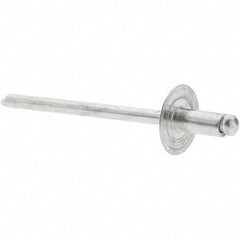 Value Collection - Size 42 Large Flange Dome Head Aluminum Open End Blind Rivet - Aluminum Mandrel, 0.032" to 1/8" Grip, 3/8" Head Diam, 0.129" to 0.133" Hole Diam, 0.275" Length Under Head, 1/8" Body Diam - Eagle Tool & Supply