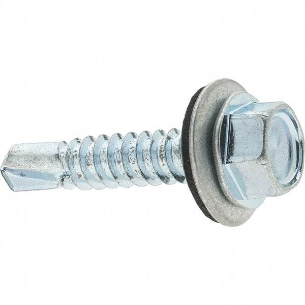 Value Collection - 1/4", Hex Washer Head, Hex Drive, 1-1/4" Length Under Head, #3 Point, Self Drilling Screw - Steel, Zinc-Plated Finish - Eagle Tool & Supply