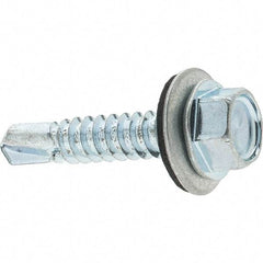 Value Collection - 1/4", Hex Washer Head, Hex Drive, 1-1/4" Length Under Head, #3 Point, Self Drilling Screw - Steel, Zinc-Plated Finish - Eagle Tool & Supply