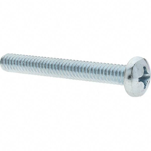 Value Collection - 1/4-20 UNC, 2" Length Under Head Phillips Drive Machine Screw - Pan Head, Grade 2 Steel, Zinc-Plated Finish, Without Washer - Eagle Tool & Supply