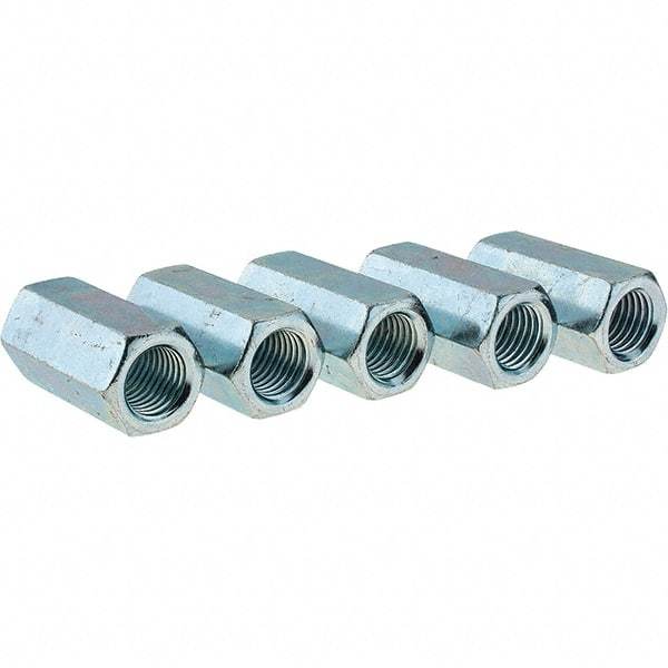 Value Collection - 7/8-9 UNC, 2-1/2" OAL Steel Standard Coupling Nut - Zinc-Plated Finish, 1-1/4" Width Across Flats - Eagle Tool & Supply