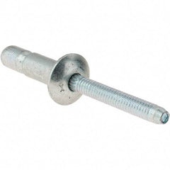 Value Collection - Truss Head Steel Structural Blind Rivet - Steel Mandrel, 0.08" to 3/8" Grip, 0.592" Head Diam, 0.261" to 0.272" Hole Diam, 0.56" Length Under Head, 1/4" Body Diam - Eagle Tool & Supply