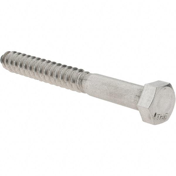 Value Collection - 1/2 Screw, 4-1/2" Length Under Head, Stainless Steel, Hex Head Lag Screw - Uncoated, Grade 18-8 - Eagle Tool & Supply