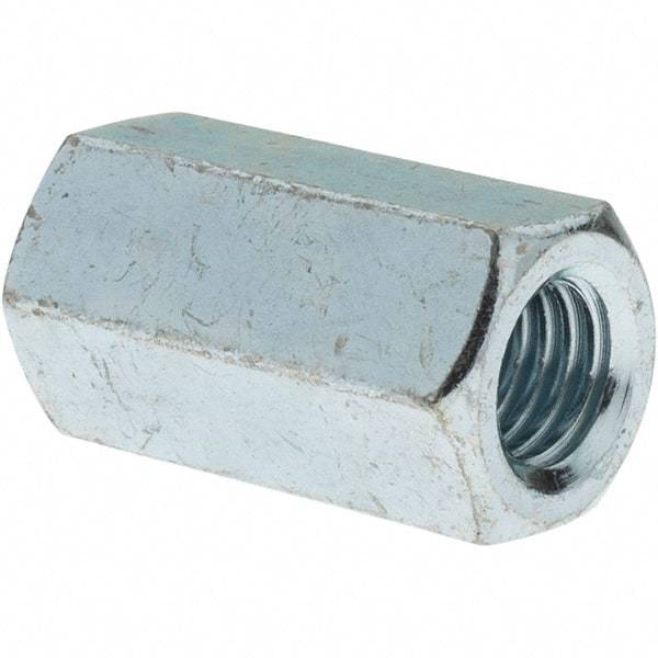 Value Collection - M12x1.75 Metric Coarse, 36mm OAL Steel Standard Coupling Nut - Zinc-Plated Finish, 19mm Width Across Flats, 21.1mm Width Across Points - Eagle Tool & Supply