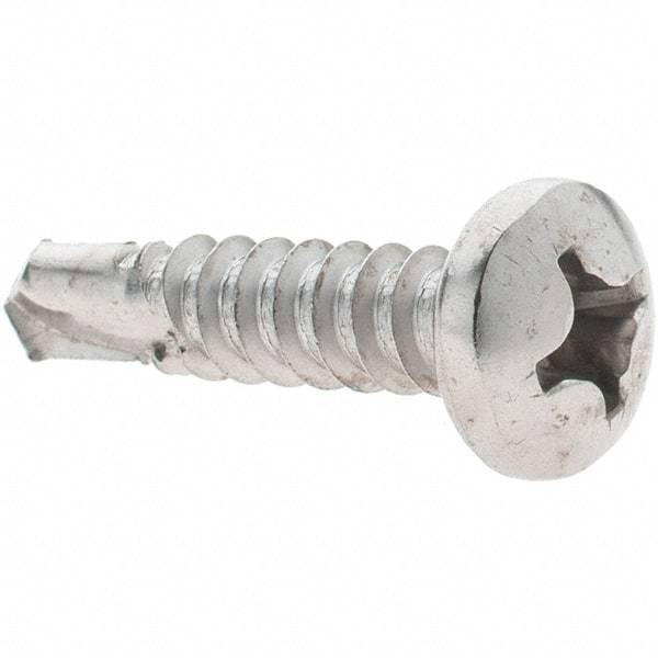 Value Collection - #12, Pan Head, Phillips Drive, 1" Length Under Head, #3 Point, Self Drilling Screw - Grade 410 Stainless Steel - Eagle Tool & Supply