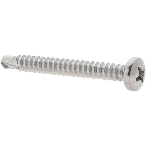 Value Collection - #8, Pan Head, Phillips Drive, 1-1/2" Length Under Head, #2 Point, Self Drilling Screw - Grade 410 Stainless Steel - Eagle Tool & Supply