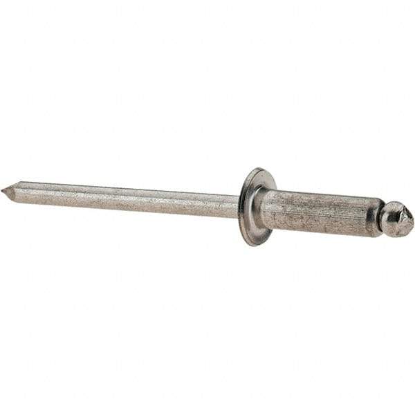 Value Collection - Size 56 Dome Head Stainless Steel Open End Blind Rivet - Stainless Steel Mandrel, 0.251" to 3/8" Grip, 0.312" Head Diam, 0.16" to 0.164" Hole Diam, 0.55" Length Under Head, 5/32" Body Diam - Eagle Tool & Supply