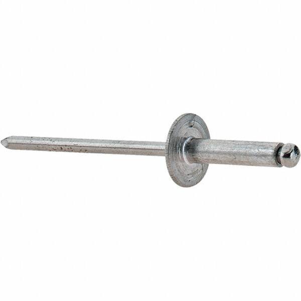 Value Collection - Size 46 Large Flange Dome Head Aluminum Open End Blind Rivet - Steel Mandrel, 0.251" to 3/8" Grip, 3/8" Head Diam, 0.129" to 0.133" Hole Diam, 0.525" Length Under Head, 1/8" Body Diam - Eagle Tool & Supply