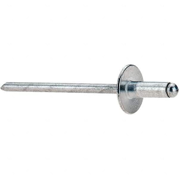 Value Collection - Size 43 Large Flange Dome Head Aluminum Open End Blind Rivet - Aluminum Mandrel, 0.126" to 0.187" Grip, 3/8" Head Diam, 0.129" to 0.133" Hole Diam, 0.337" Length Under Head, 1/8" Body Diam - Eagle Tool & Supply