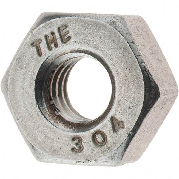 Value Collection - 1/4-20 UNC Stainless Steel Right Hand Heavy Hex Nut - 1/2" Across Flats, 15/64" High, Uncoated - Eagle Tool & Supply