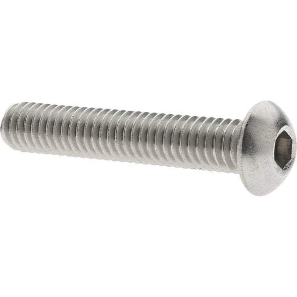 Made in USA - 5/16-18 UNC Hex Socket Drive, Button Screw - Grade 18.8 Stainless Steel, Fully Threaded, 1-3/4" Length Under Head - Eagle Tool & Supply