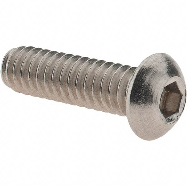 Value Collection - 1/4-20 UNC Hex Socket Drive, Button Screw - Grade 18.8 Stainless Steel, Fully Threaded, 7/8" Length Under Head - Eagle Tool & Supply
