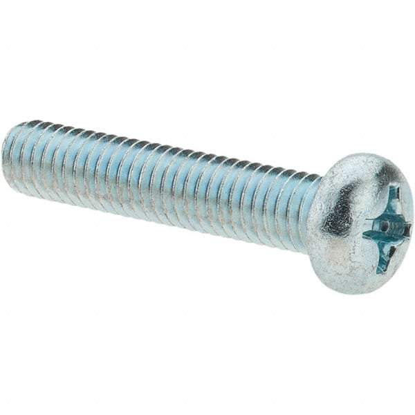 Value Collection - M6x1.00, 30mm Length Under Head Phillips Drive Machine Screw - Pan Head, Grade 4.8 Steel, Zinc-Plated Finish, Without Washer - Eagle Tool & Supply