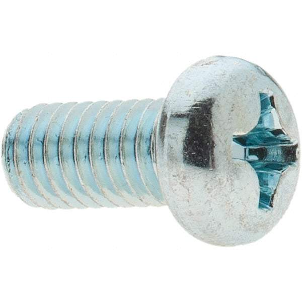 Value Collection - M6x1.00, 12mm Length Under Head Phillips Drive Machine Screw - Pan Head, Grade 4.8 Steel, Zinc-Plated Finish, Without Washer - Eagle Tool & Supply
