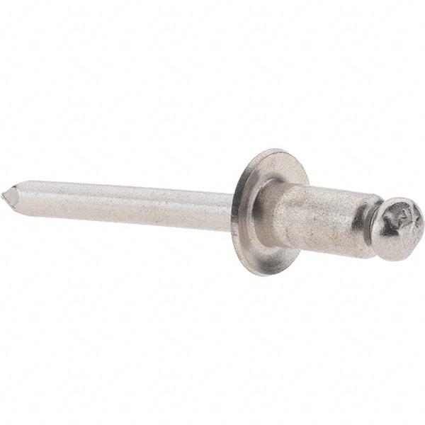 Value Collection - Size 84 Dome Head Stainless Steel Open End Blind Rivet - Stainless Steel Mandrel, 0.062" to 1/4" Grip, 1/2" Head Diam, 0.257" to 0.261" Hole Diam, 1/2" Length Under Head, 1/4" Body Diam - Eagle Tool & Supply