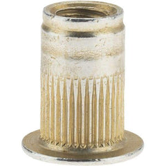 Value Collection - #8-32, 0.265 Insert Diam, 0.42" OAL, Knurled Body Open End Threaded Insert - 0.2656" Hole Diam, 0.39" Head Diam, 1008/1010 Steel, Clear Protective Coating & Zinc Yellow Dichromate Finish - Eagle Tool & Supply