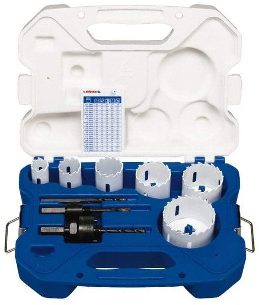 Lenox - 8 Piece, 7/8" to 2-1/2" Saw Diam, Electrician's Hole Saw Kit - Carbide-Tipped, Toothed Edge, Pilot Drill Model No. 123CT, Includes 6 Hole Saws - Eagle Tool & Supply